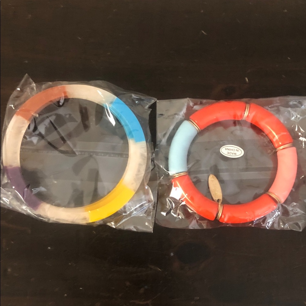 Plunder Colorblock Resin Bangle Bracelets - Multicolor & Coral